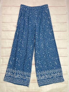 Free People wide leg trousers- 8 - boho women’s pleated pants Denim Dot Floral